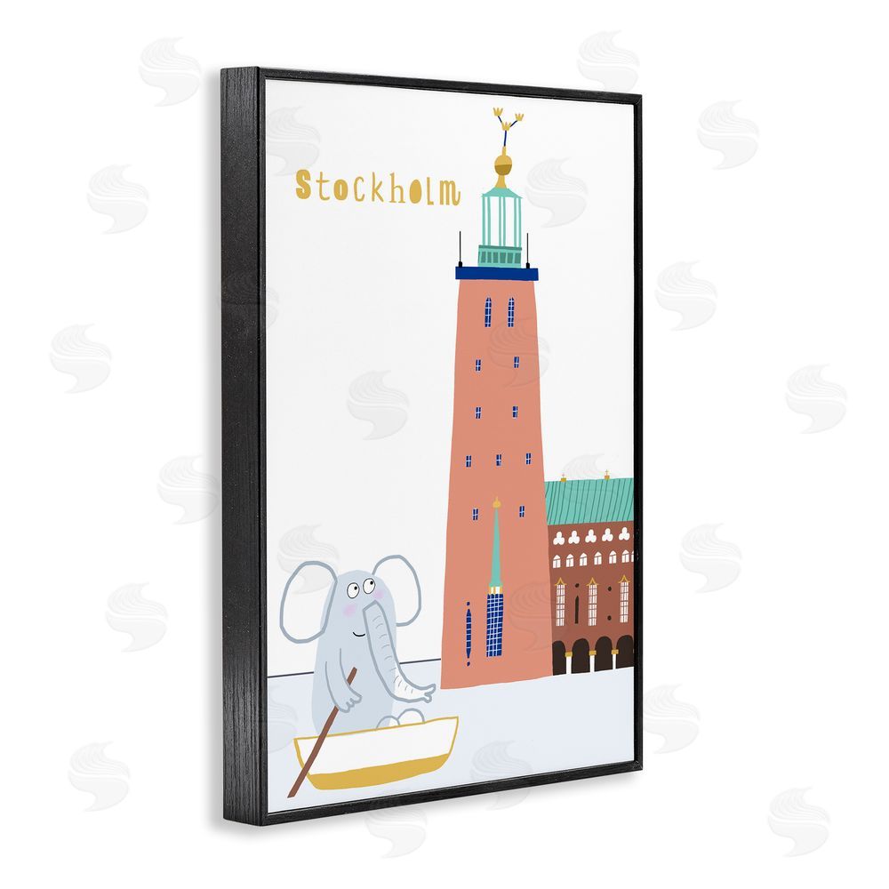 Carla Daly Elephant in Stockholm Boat Black Framed Giclee Print Wall Art