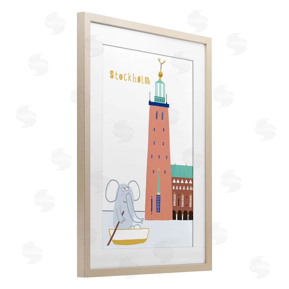 Carla Daly Elephant in Stockholm Boat Brown Framed Print Under Glass Wall Art