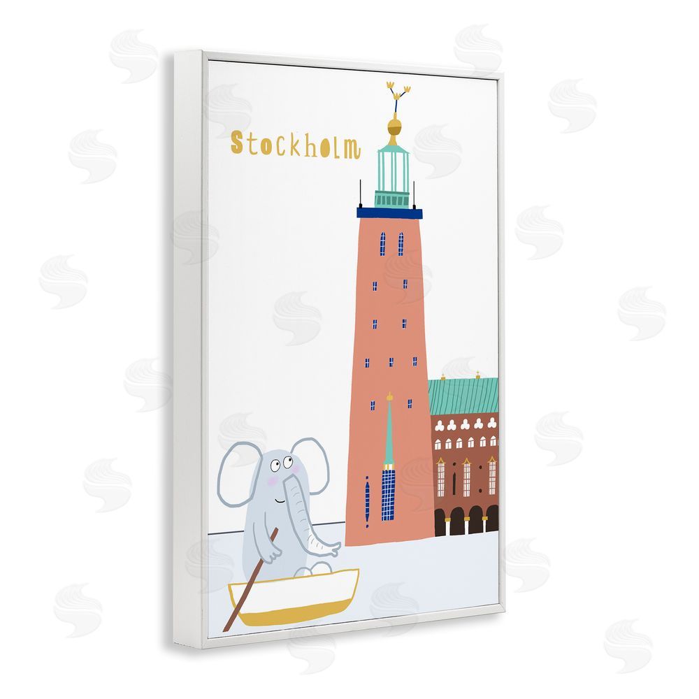 Carla Daly Elephant in Stockholm Boat White Framed Giclee Print Wall Art