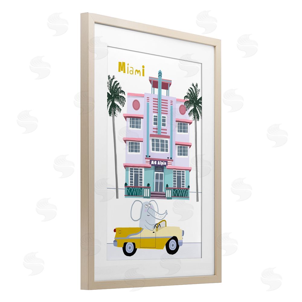 Carla Daly Elephant & Miami Hotel Brown Framed Print Under Glass Wall Art