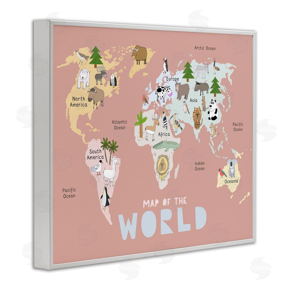 Carla Daly Kid's Map Of World Pink White Framed Giclee Print Wall Art