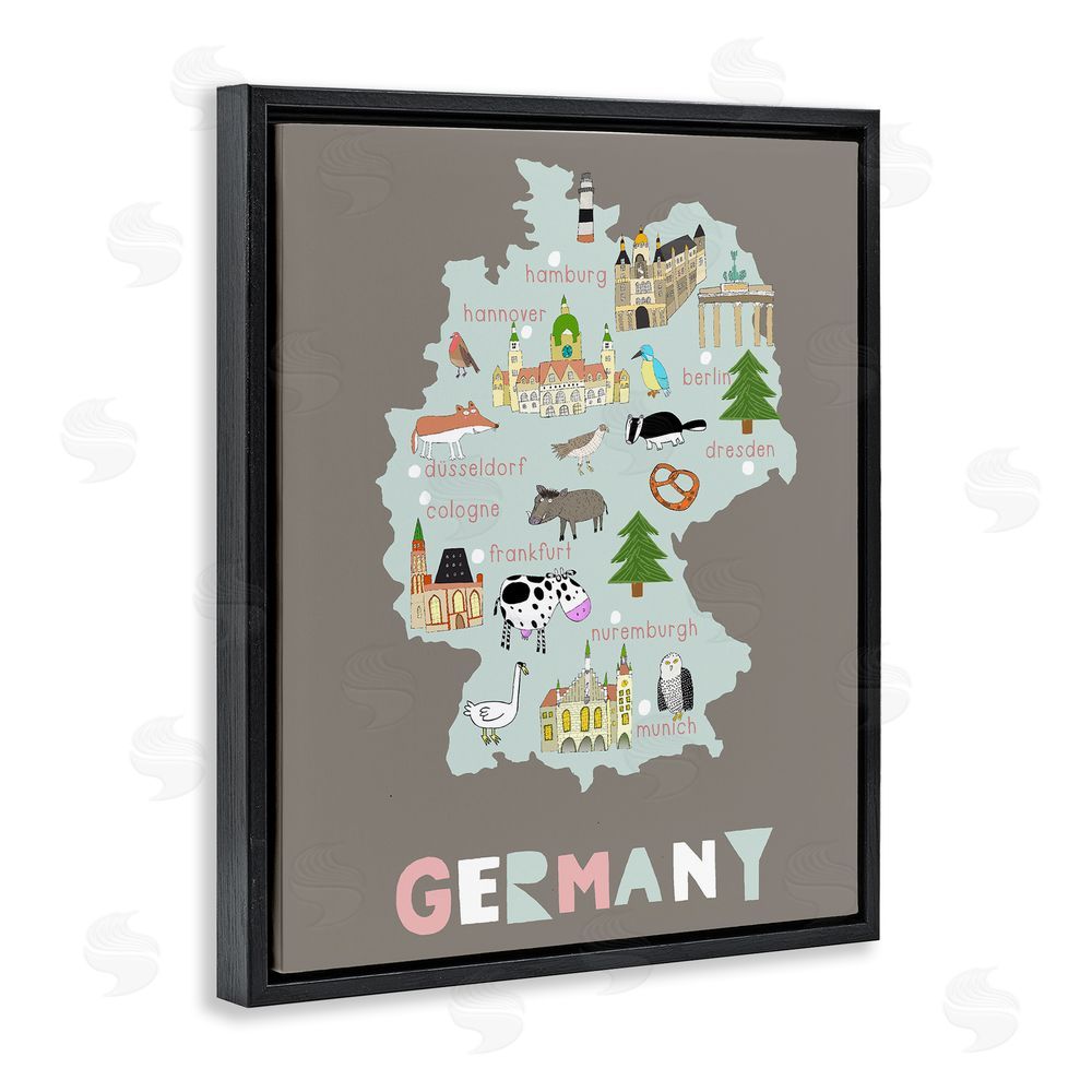 Carla Daly Kid's Map of Germany Black Floating Frame Canvas Wall Art Print