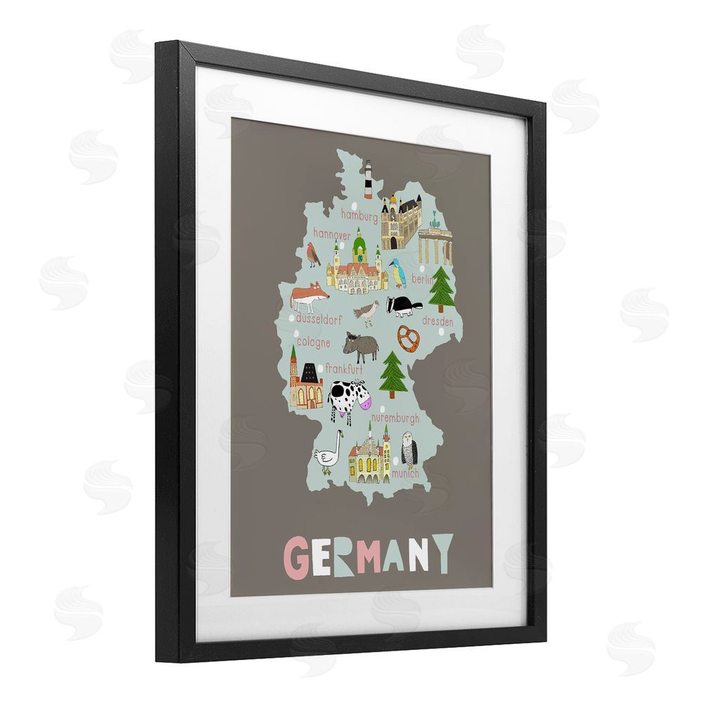 Carla Daly Kid's Map of Germany Black Framed Print Under Glass Wall Art