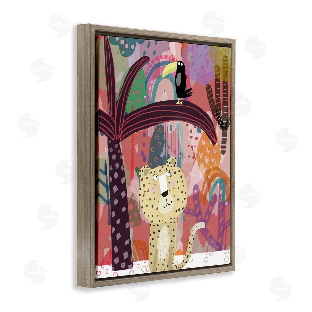 Carla Daly Whimsical Cheetah & Toucan Brown Floating Frame Canvas Wall Art Print