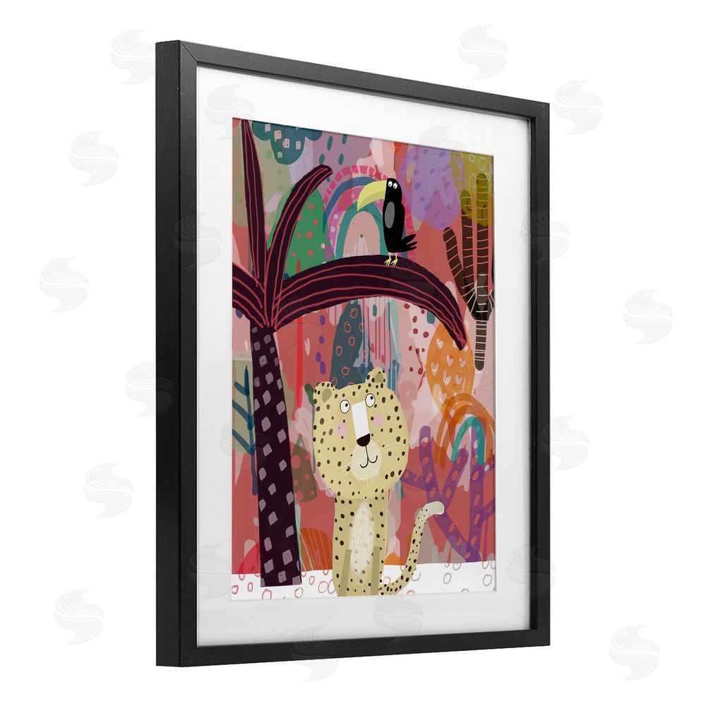 Carla Daly Whimsical Cheetah & Toucan Black Framed Print Under Glass Wall Art