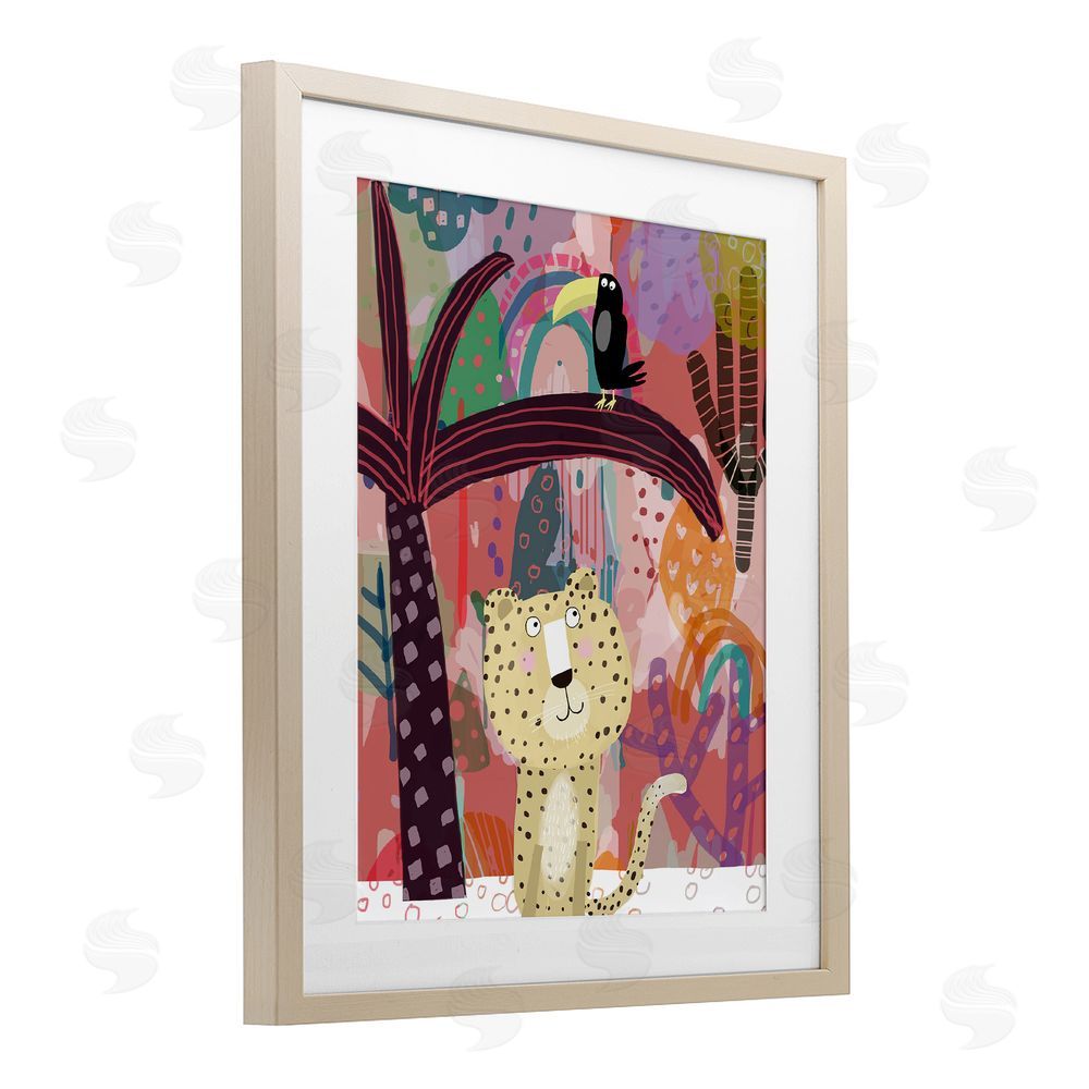Carla Daly Whimsical Cheetah & Toucan Brown Framed Print Under Glass Wall Art