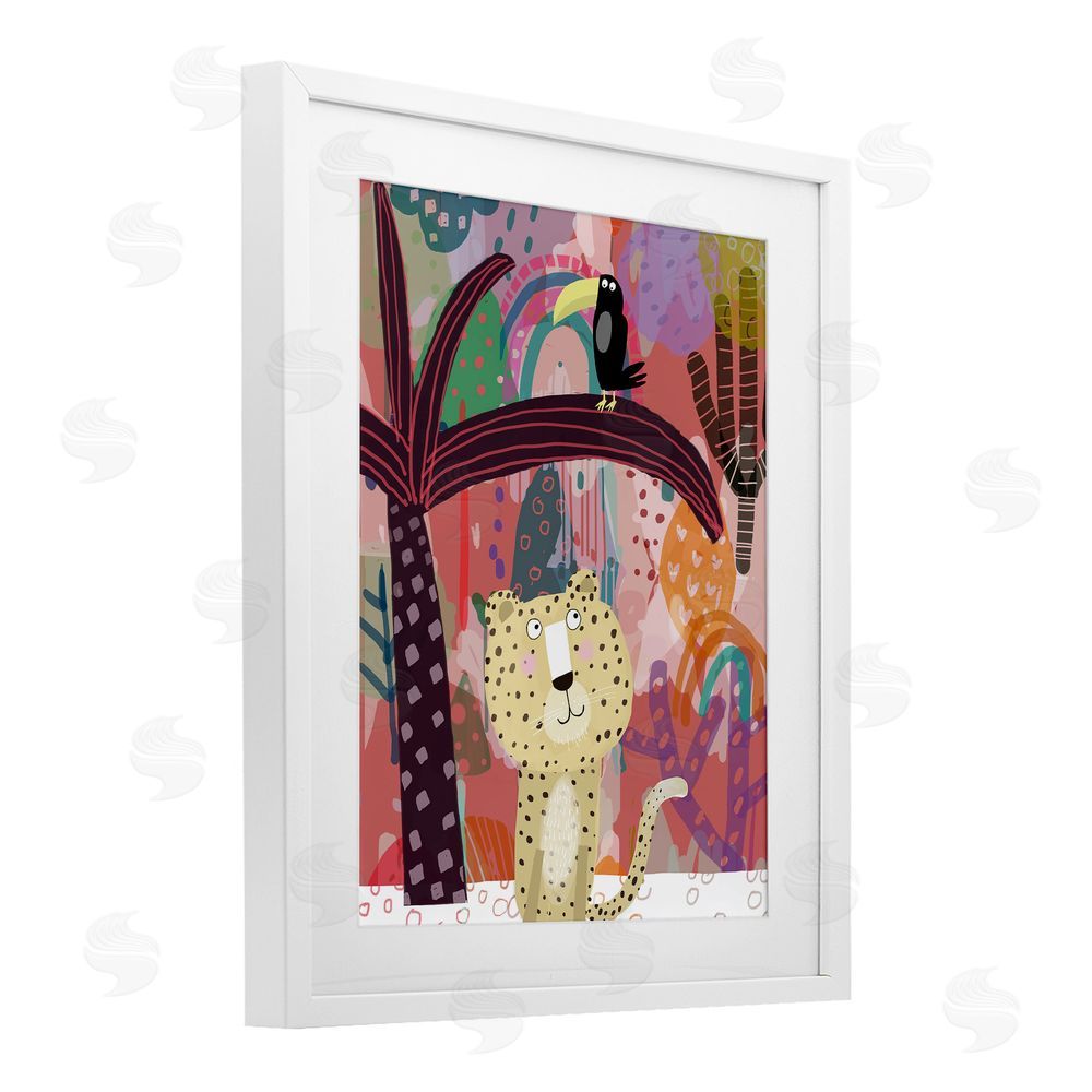 Carla Daly Whimsical Cheetah & Toucan White Framed Print Under Glass Wall Art