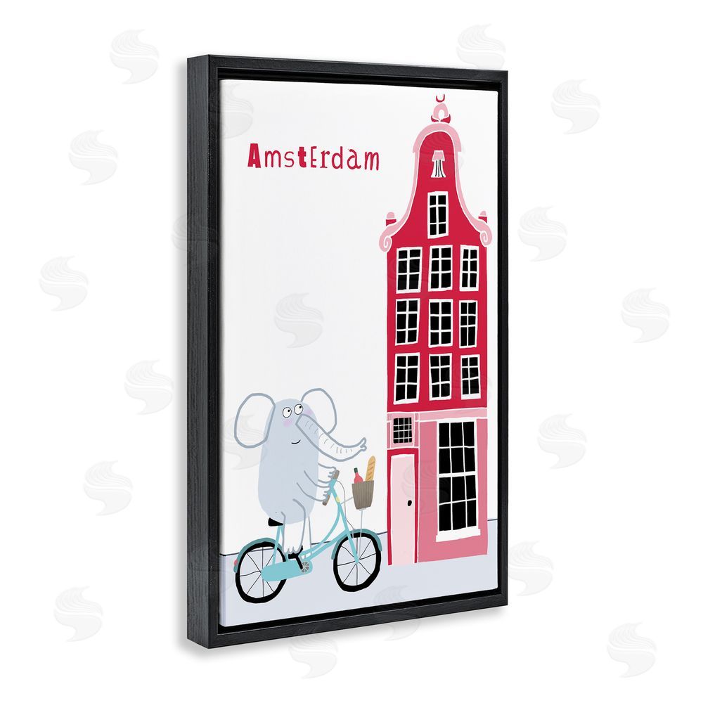 Carla Daly Elephant & Amsterdam Building Black Floating Frame Canvas Wall Art Print