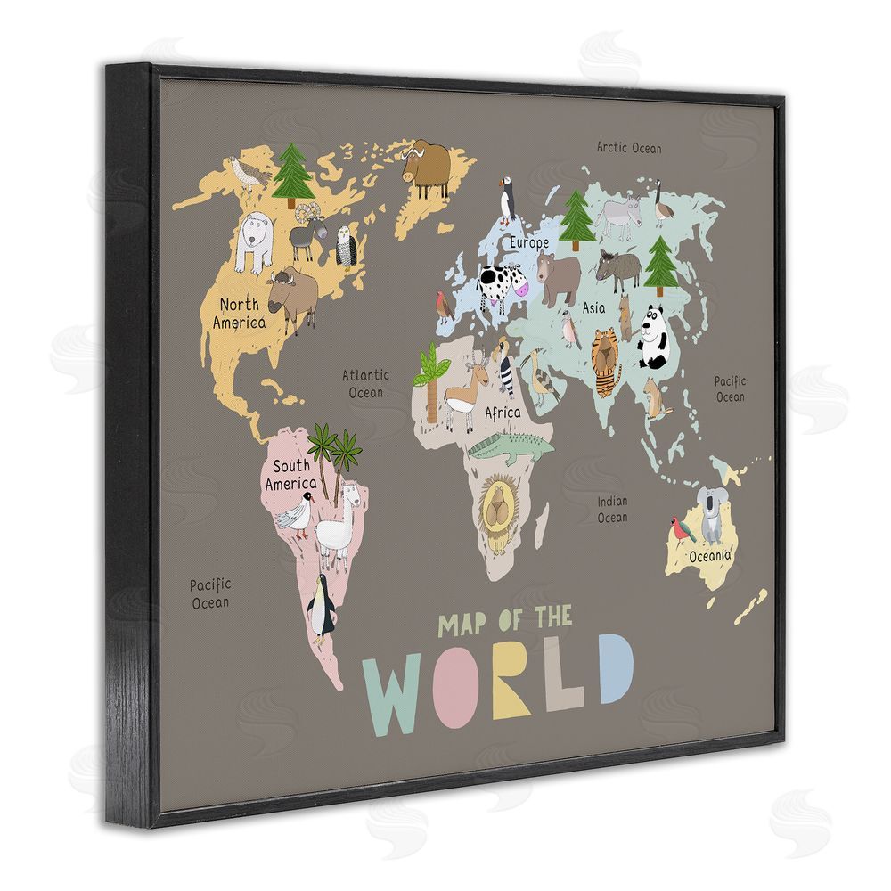 Carla Daly Kid's Map Of World Brown Black Framed Giclee Print Wall Art