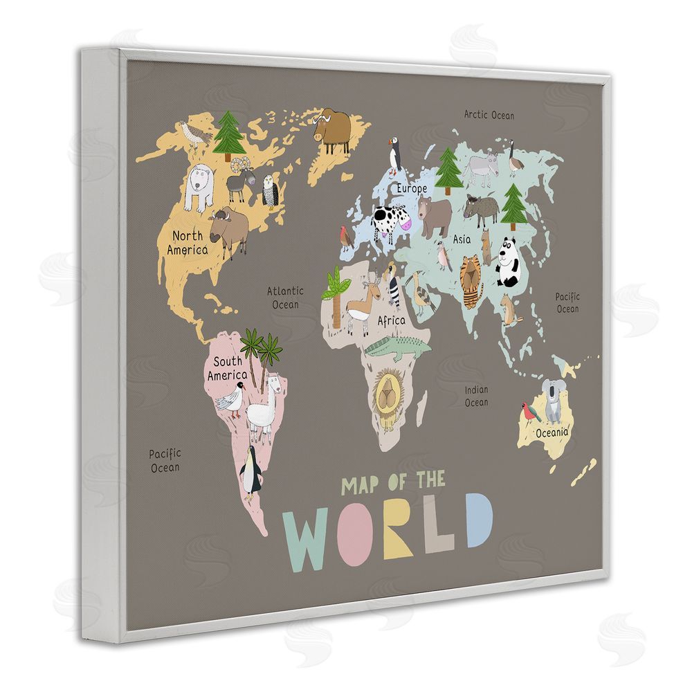 Carla Daly Kid's Map Of World Brown White Framed Giclee Print Wall Art