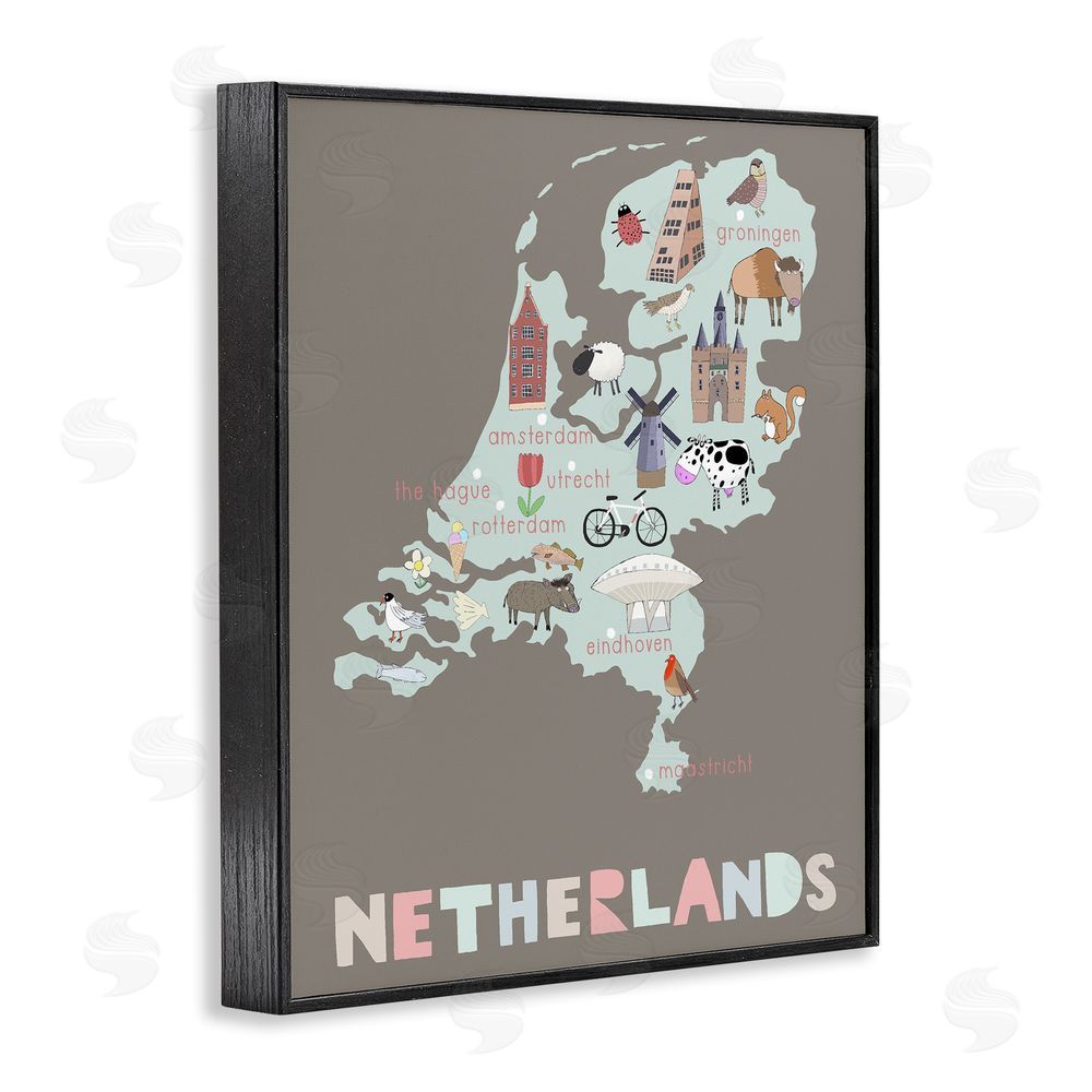 Carla Daly Kid's Map of Netherlands Black Framed Giclee Print Wall Art