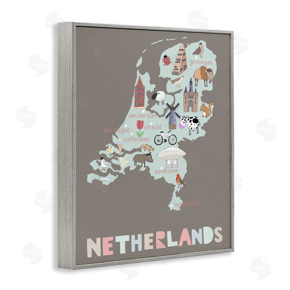 Carla Daly Kid's Map of Netherlands Gray Framed Giclee Print Wall Art