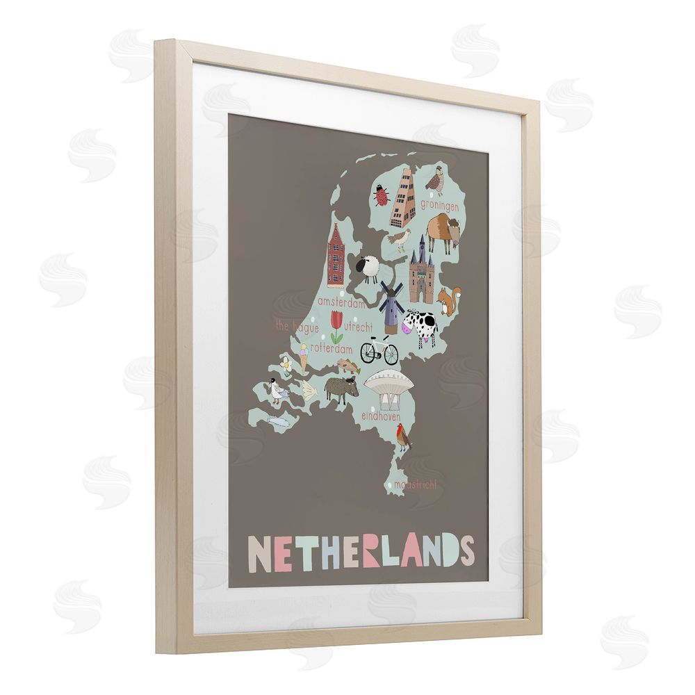 Carla Daly Kid's Map of Netherlands Brown Framed Print Under Glass Wall Art