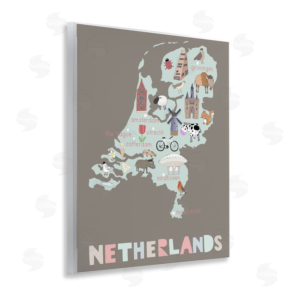 Carla Daly Kid's Map of Netherlands Wooden Wall Plaque Art Print