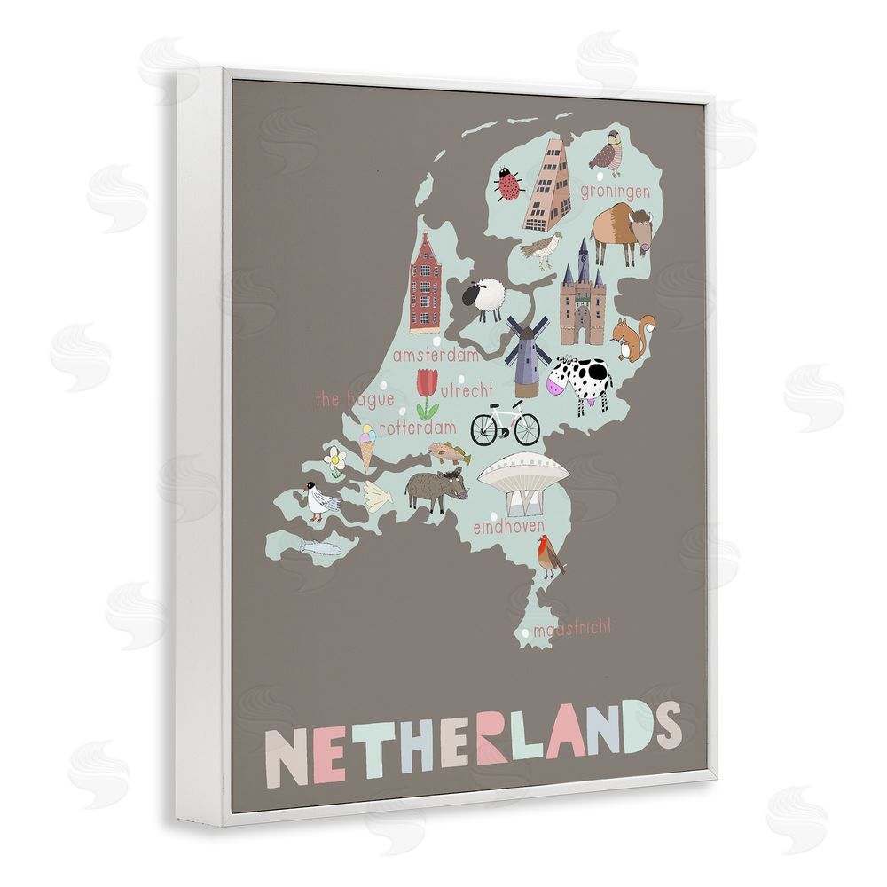 Carla Daly Kid's Map of Netherlands White Framed Giclee Print Wall Art