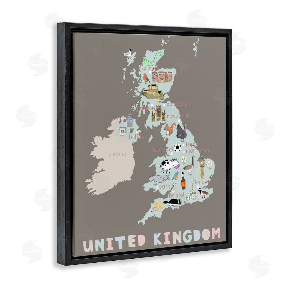 Carla Daly Kid's Map of United Kingdom Black Floating Frame Canvas Wall Art Print