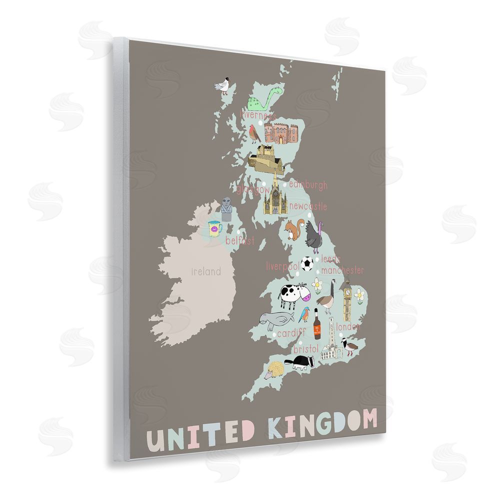 Carla Daly Kid's Map of United Kingdom Wooden Wall Plaque Art Print