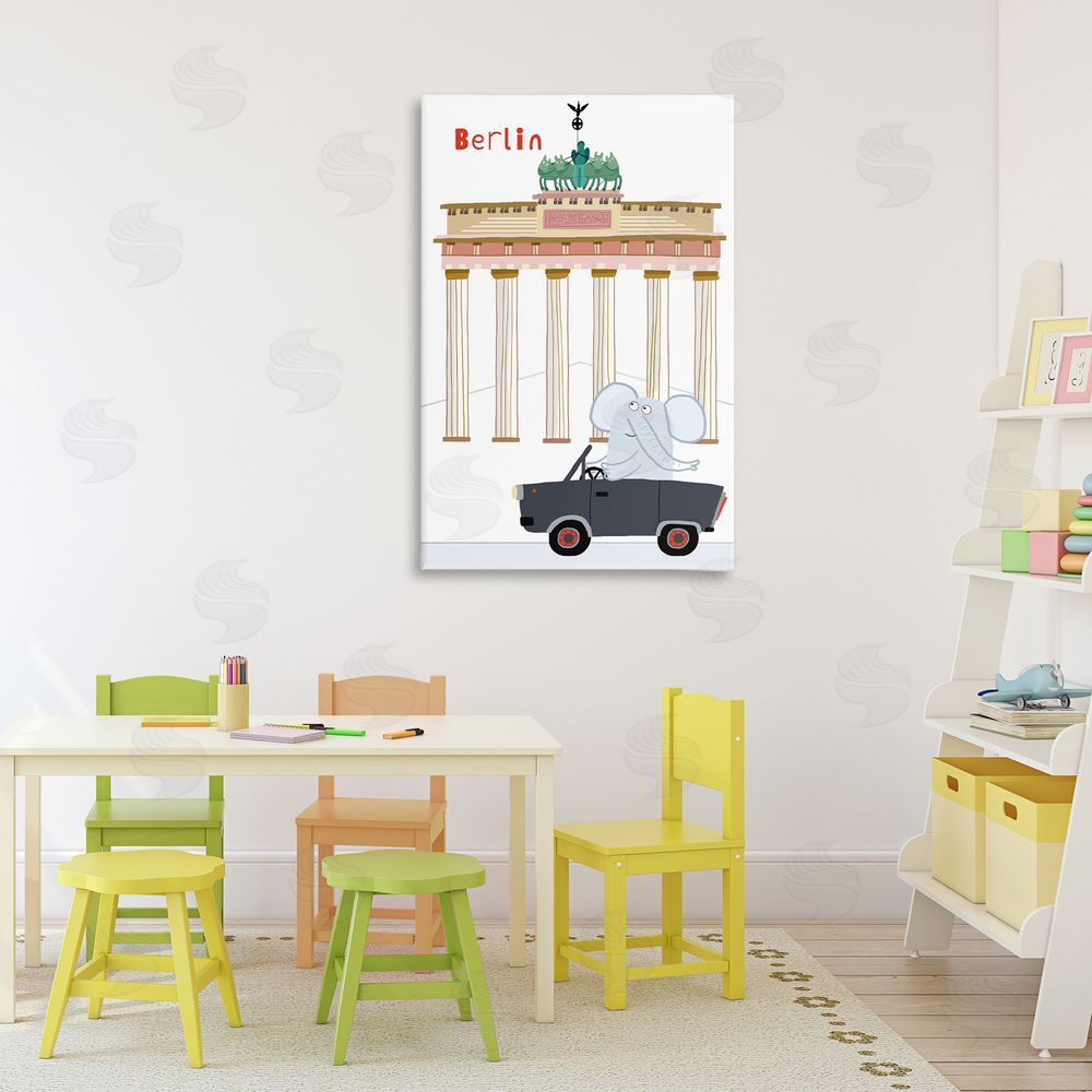Carla Daly Elephant & Berlin Architecture Stretched Canvas Wall Art Print in Room