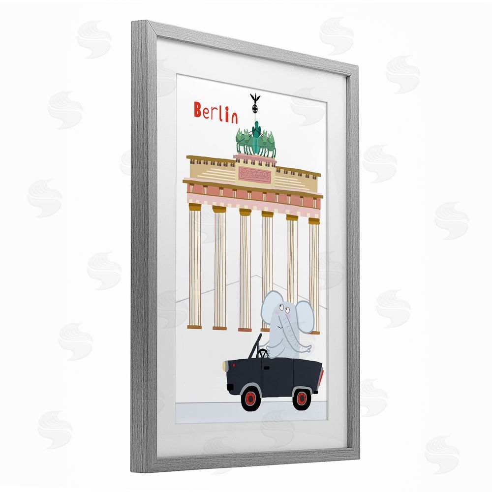 Carla Daly Elephant & Berlin Architecture Gray Framed Print Under Glass Wall Art