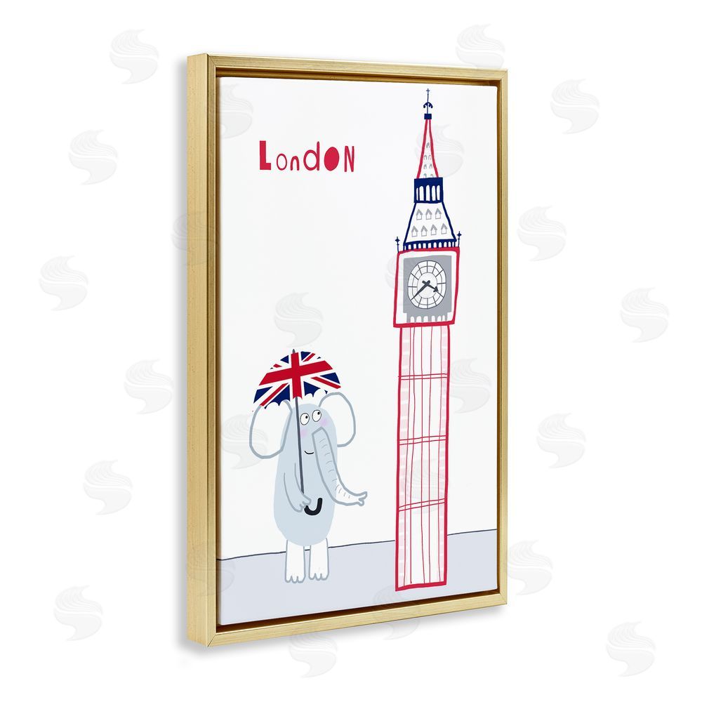 Carla Daly Elephant & Big Ben London Gold Floating Frame Canvas Wall Art Print