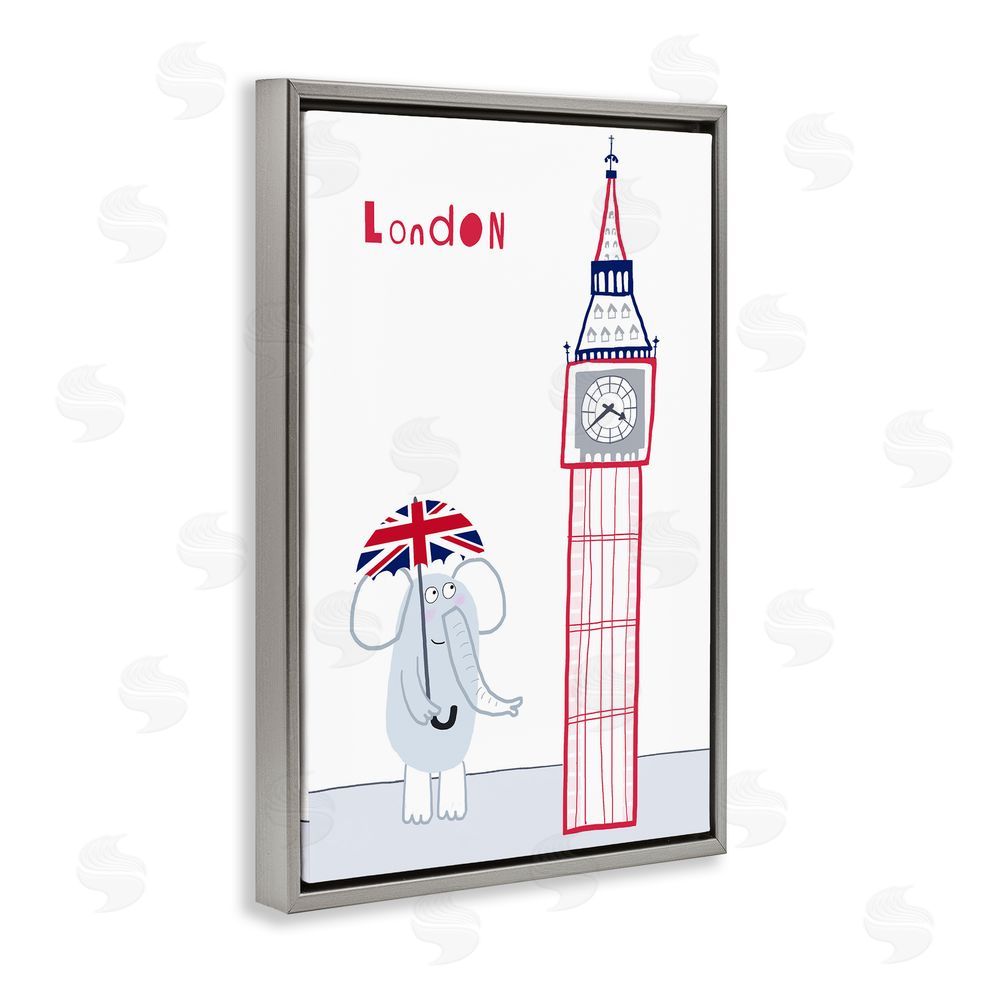 Carla Daly Elephant & Big Ben London Gray Floating Frame Canvas Wall Art Print