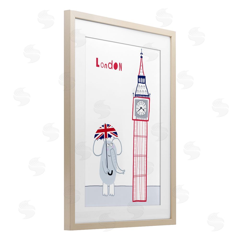 Carla Daly Elephant & Big Ben London Brown Framed Print Under Glass Wall Art