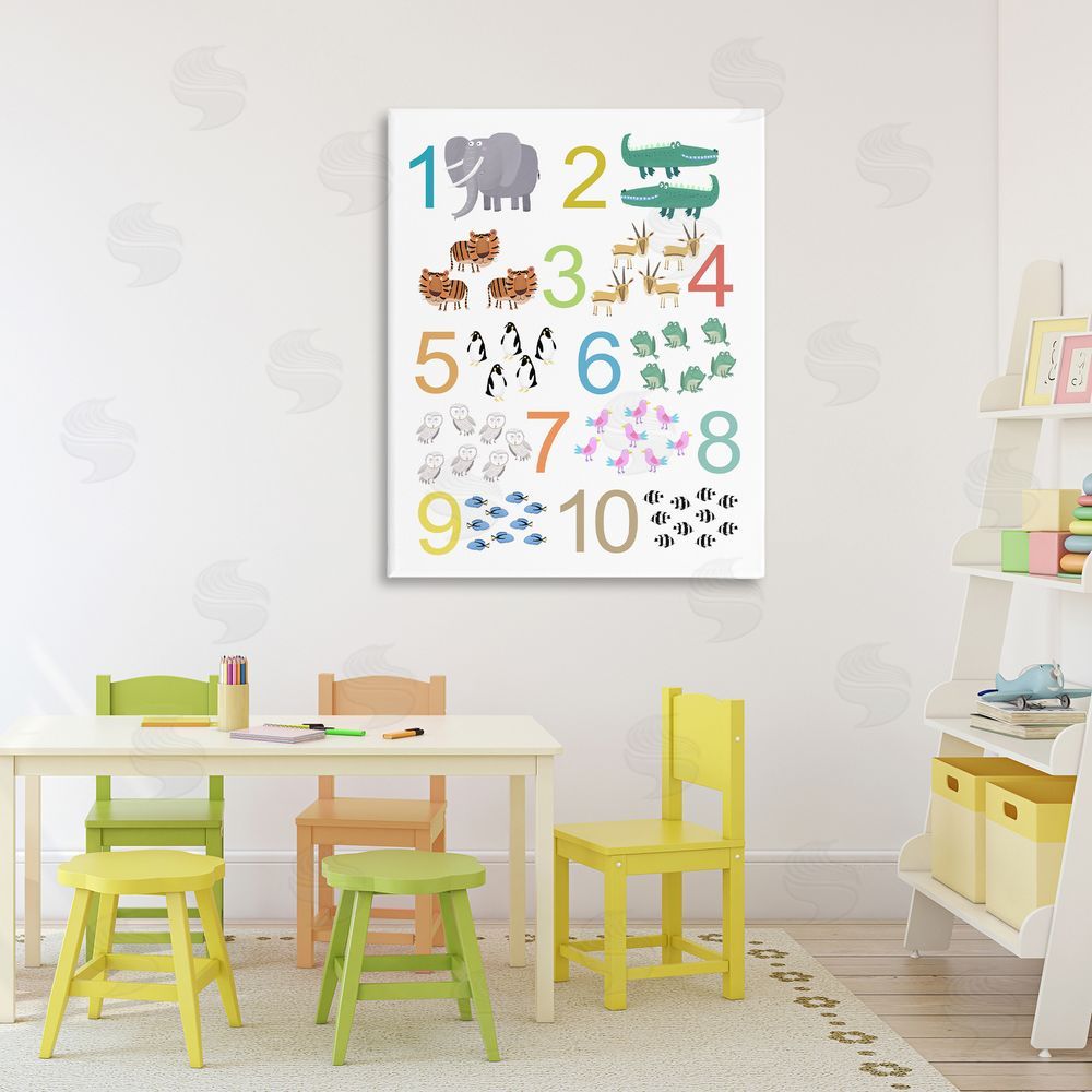 Carla Daly Kid's Counting Animals Stretched Canvas Wall Art Print in Room