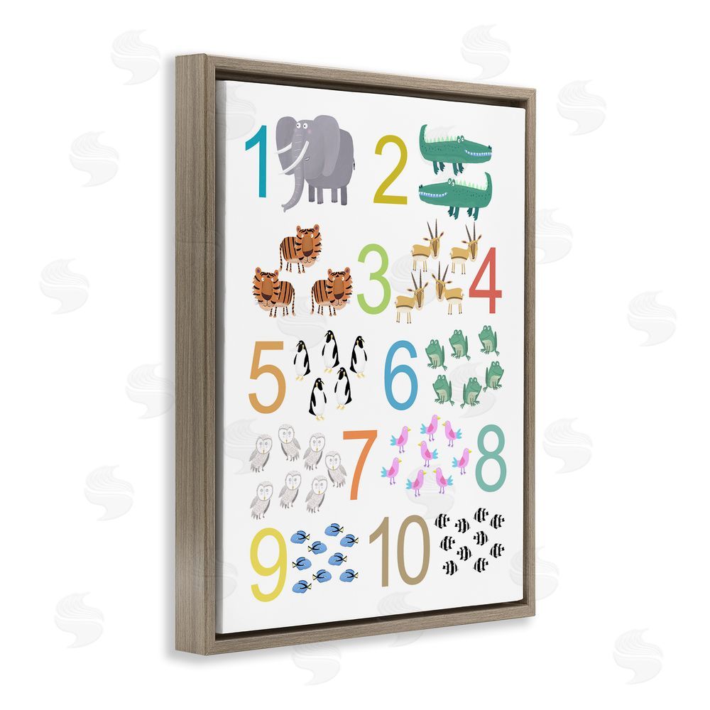 Carla Daly Kid's Counting Animals Brown Floating Frame Canvas Wall Art Print