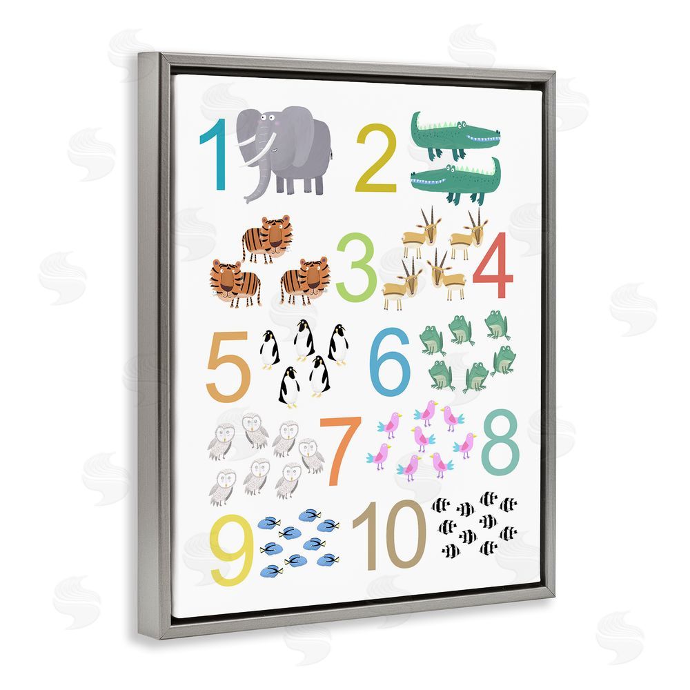 Carla Daly Kid's Counting Animals Gray Floating Frame Canvas Wall Art Print