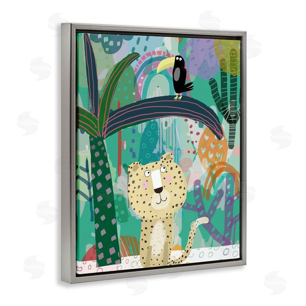 Carla Daly Jungle Cheetah & Toucan Gray Floating Frame Canvas Wall Art Print