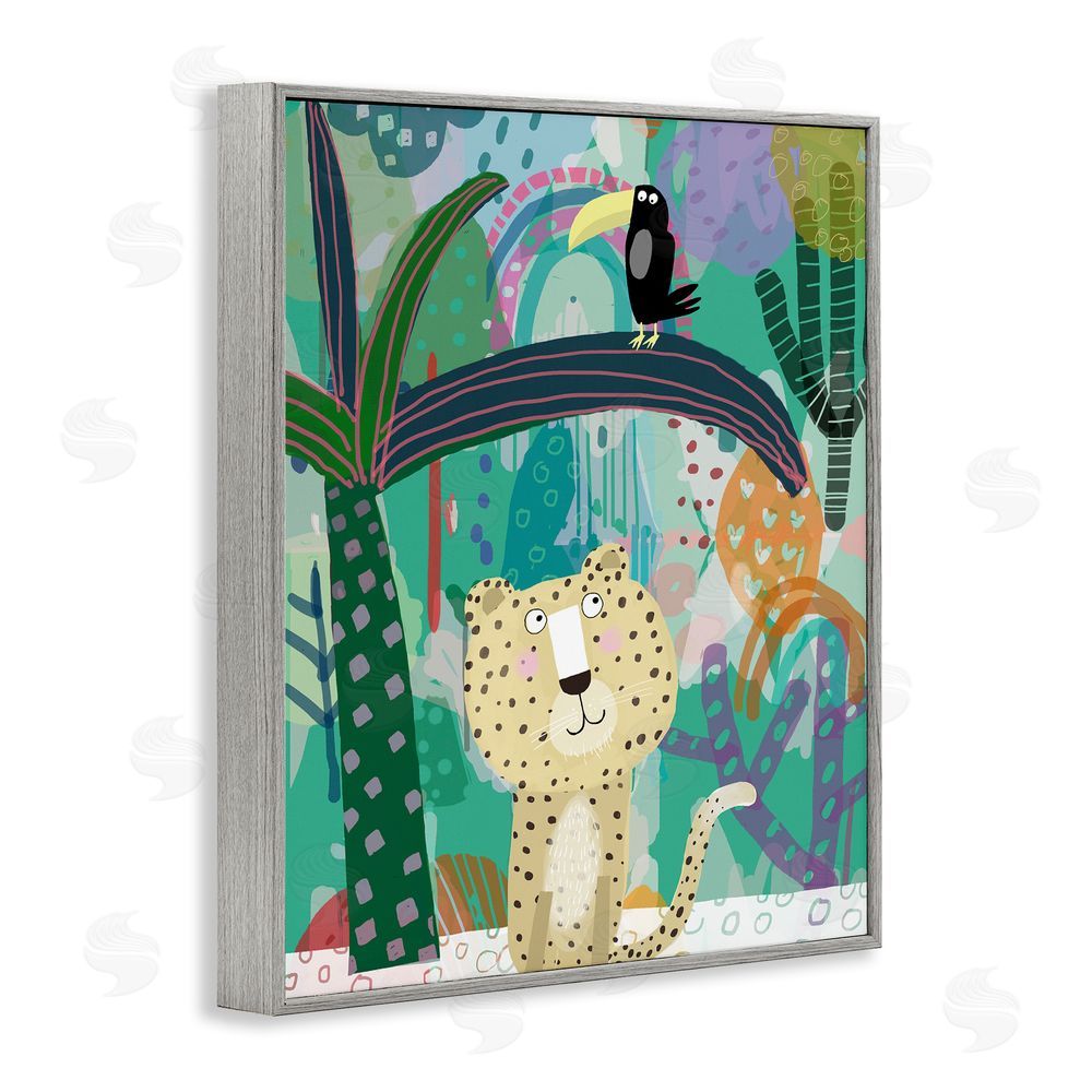 Carla Daly Jungle Cheetah & Toucan Gray Framed Giclee Print Wall Art