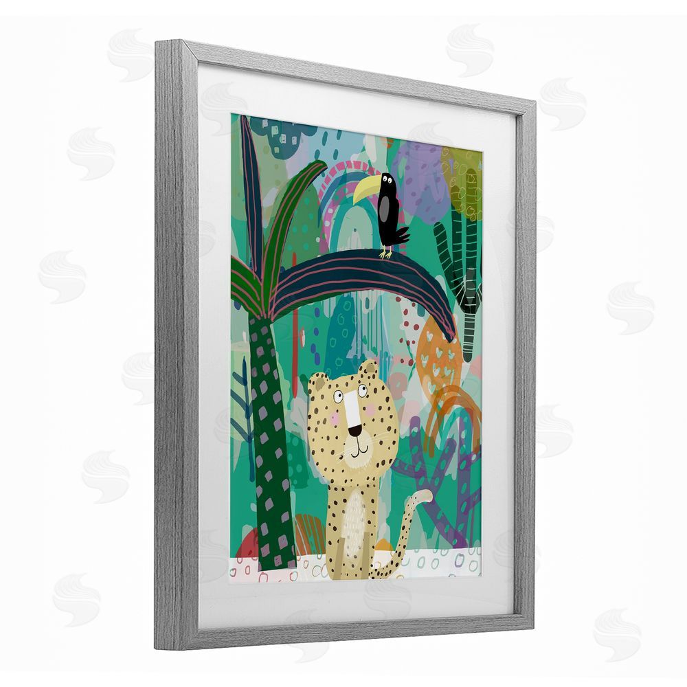 Carla Daly Jungle Cheetah & Toucan Gray Framed Print Under Glass Wall Art