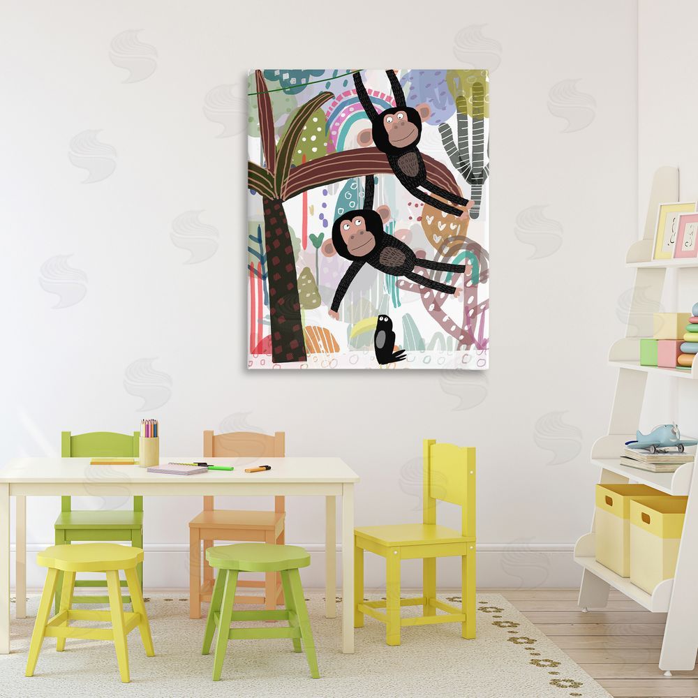 Carla Daly Exotic Monkey & Toucan Stretched Canvas Wall Art Print in Room