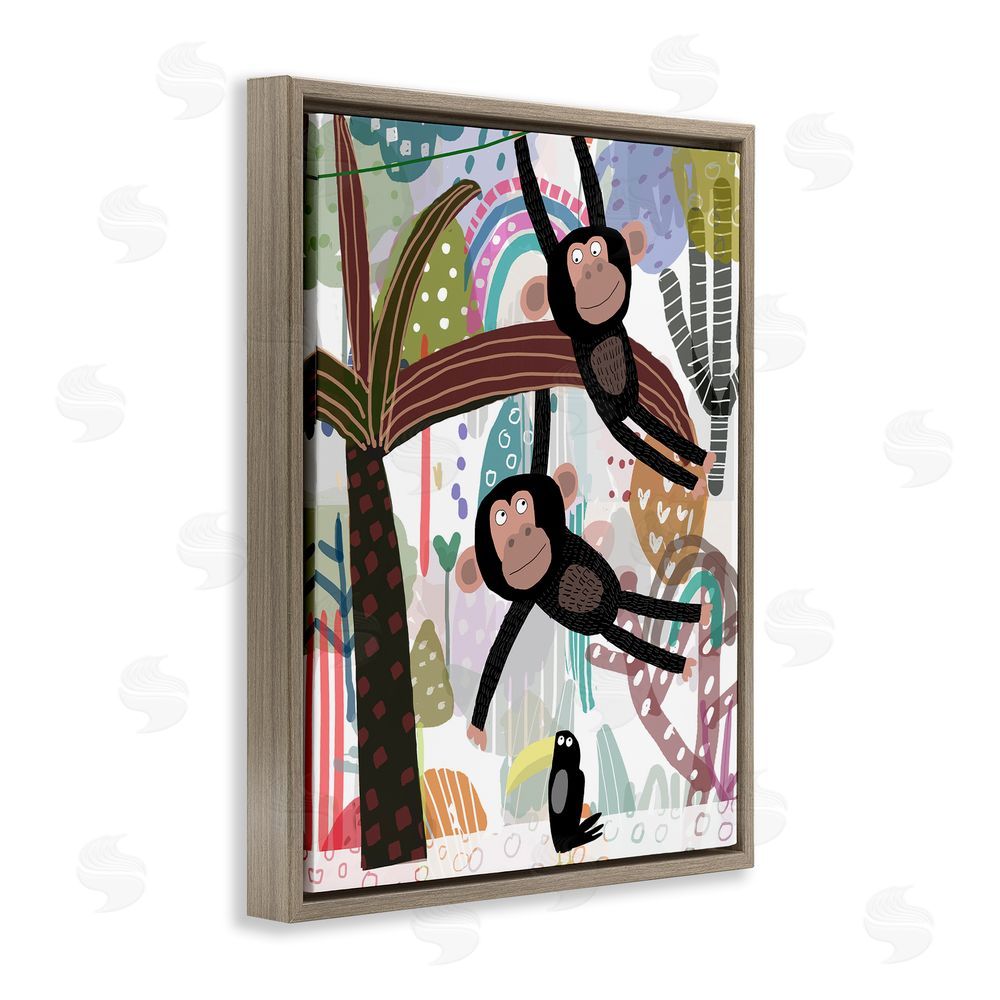 Carla Daly Exotic Monkey & Toucan Brown Floating Frame Canvas Wall Art Print