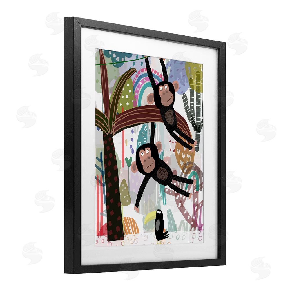 Carla Daly Exotic Monkey & Toucan Black Framed Print Under Glass Wall Art
