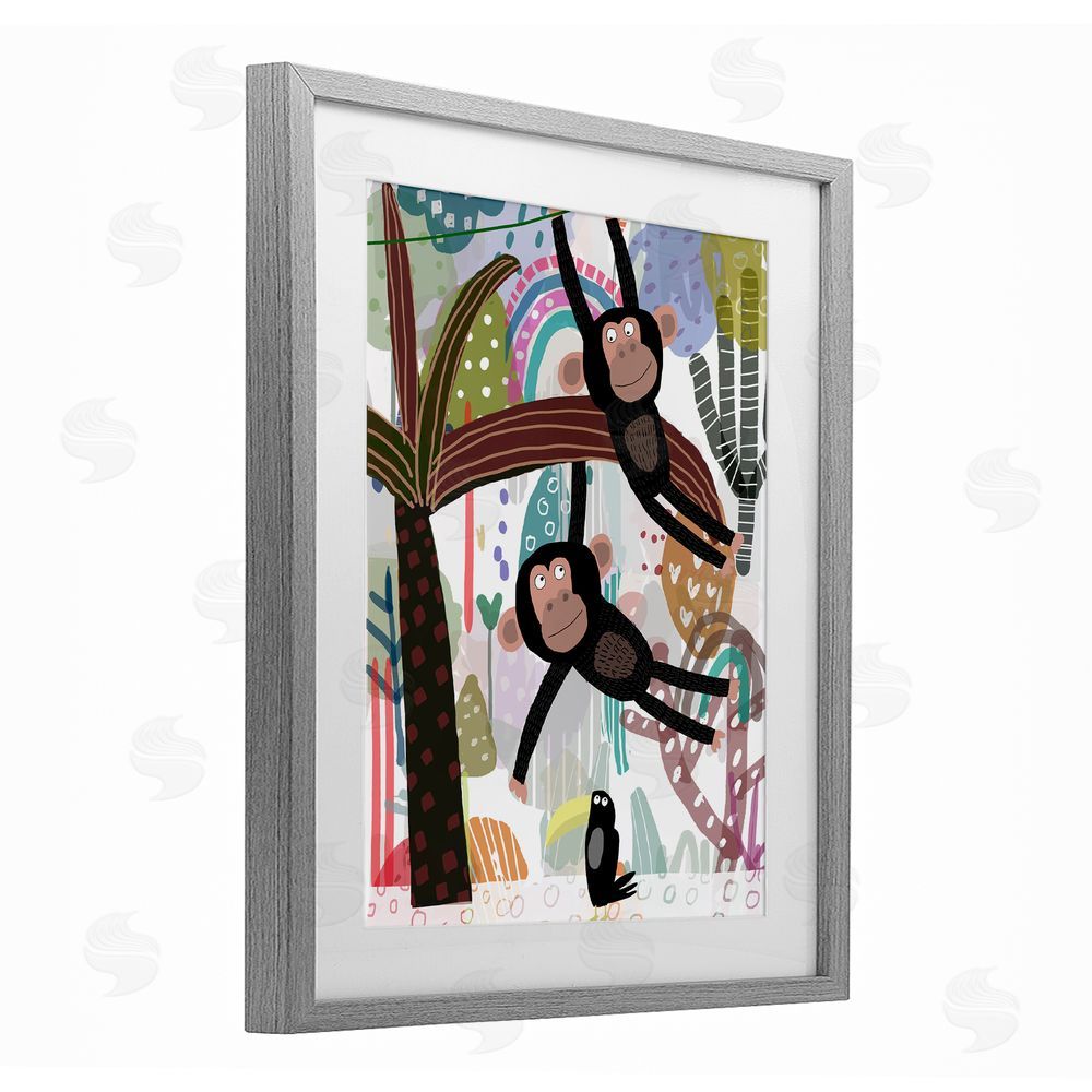 Carla Daly Exotic Monkey & Toucan Gray Framed Print Under Glass Wall Art