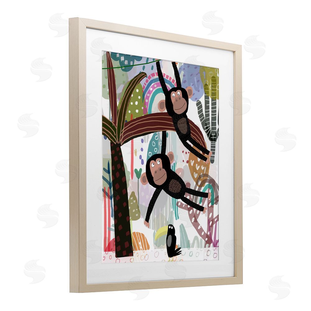 Carla Daly Exotic Monkey & Toucan Brown Framed Print Under Glass Wall Art