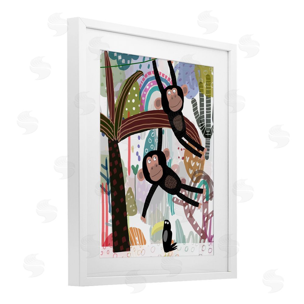 Carla Daly Exotic Monkey & Toucan White Framed Print Under Glass Wall Art