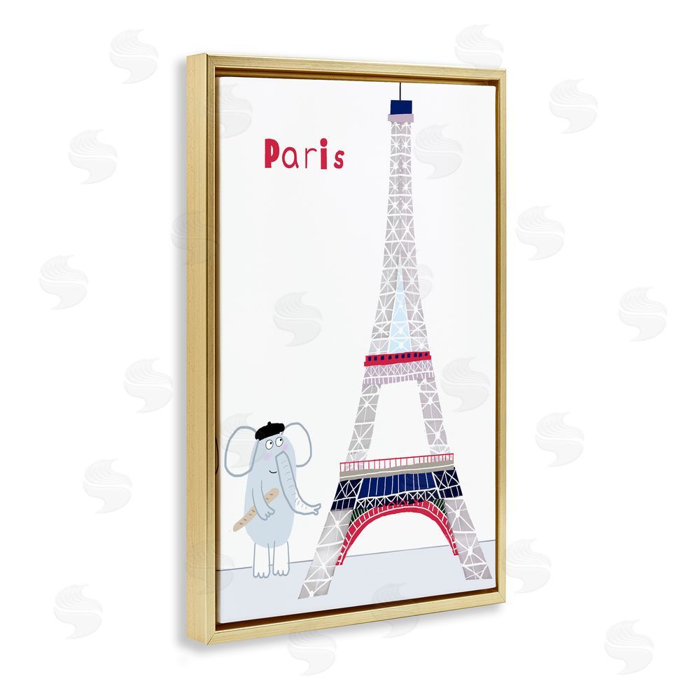 Carla Daly Elephant & Eiffel Tower Gold Floating Frame Canvas Wall Art Print