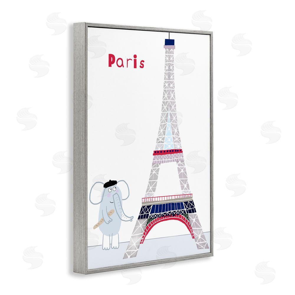 Carla Daly Elephant & Eiffel Tower Gray Framed Giclee Print Wall Art