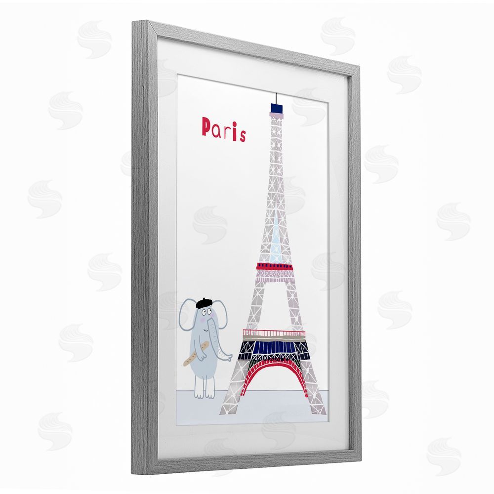 Carla Daly Elephant & Eiffel Tower Gray Framed Print Under Glass Wall Art
