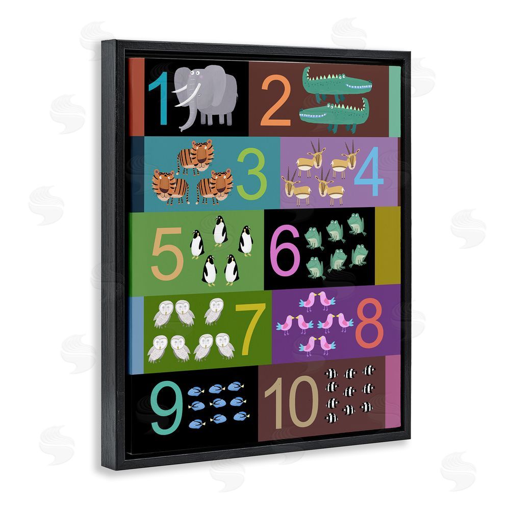 Carla Daly Blocked Kid's Educational Counting Black Floating Frame Canvas Wall Art Print