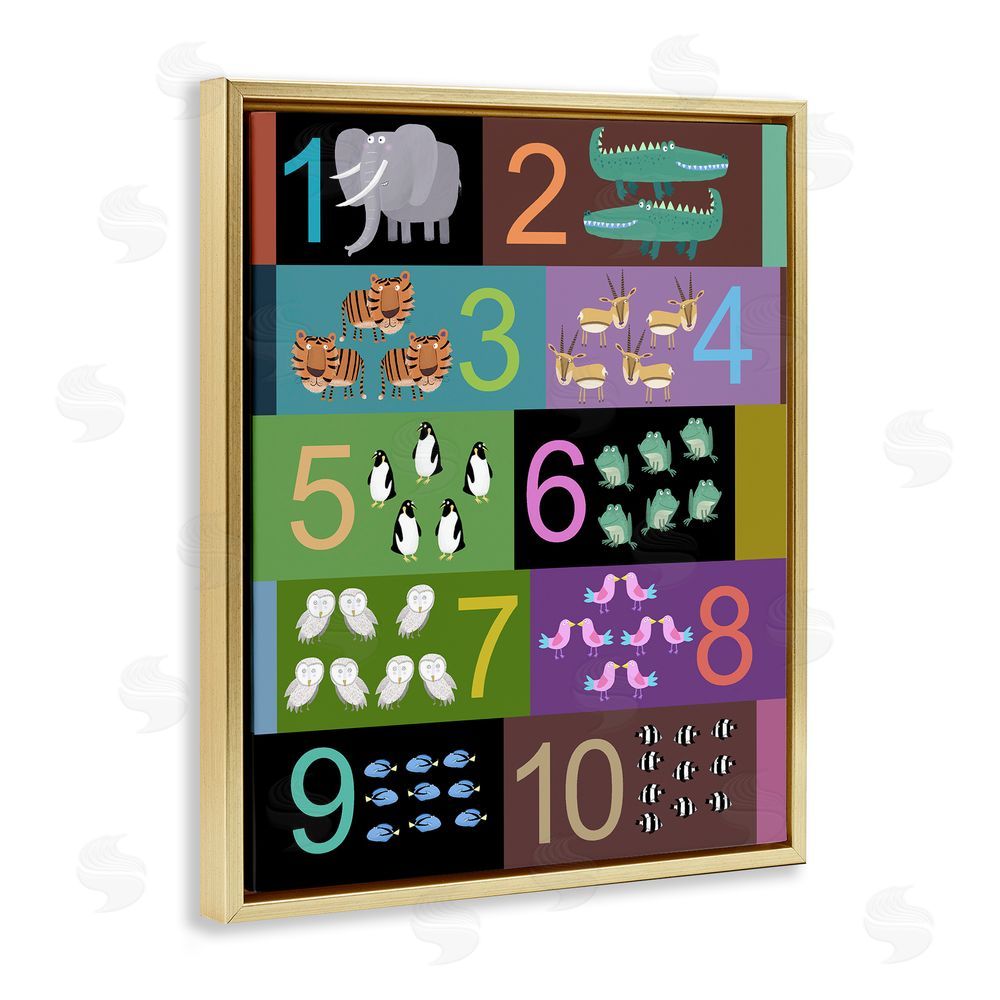 Carla Daly Blocked Kid's Educational Counting Gold Floating Frame Canvas Wall Art Print