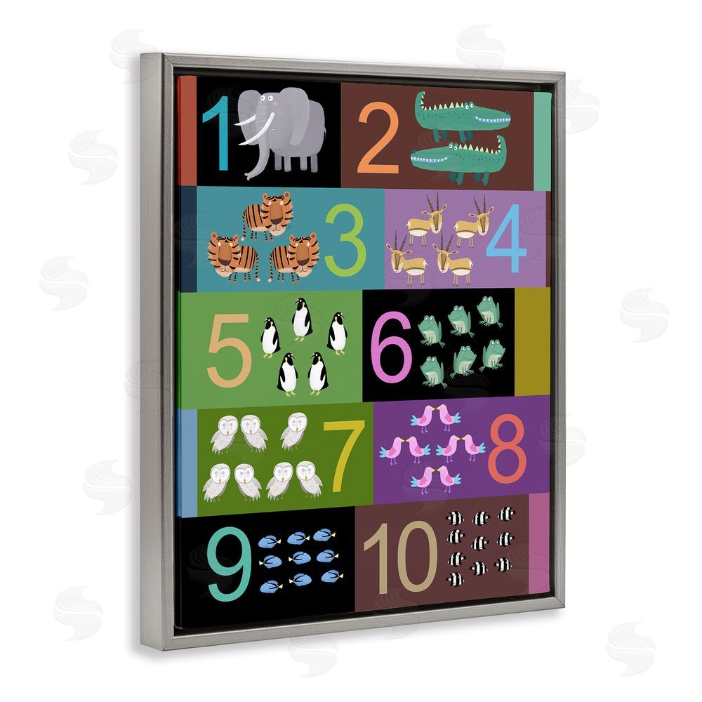Carla Daly Blocked Kid's Educational Counting Gray Floating Frame Canvas Wall Art Print