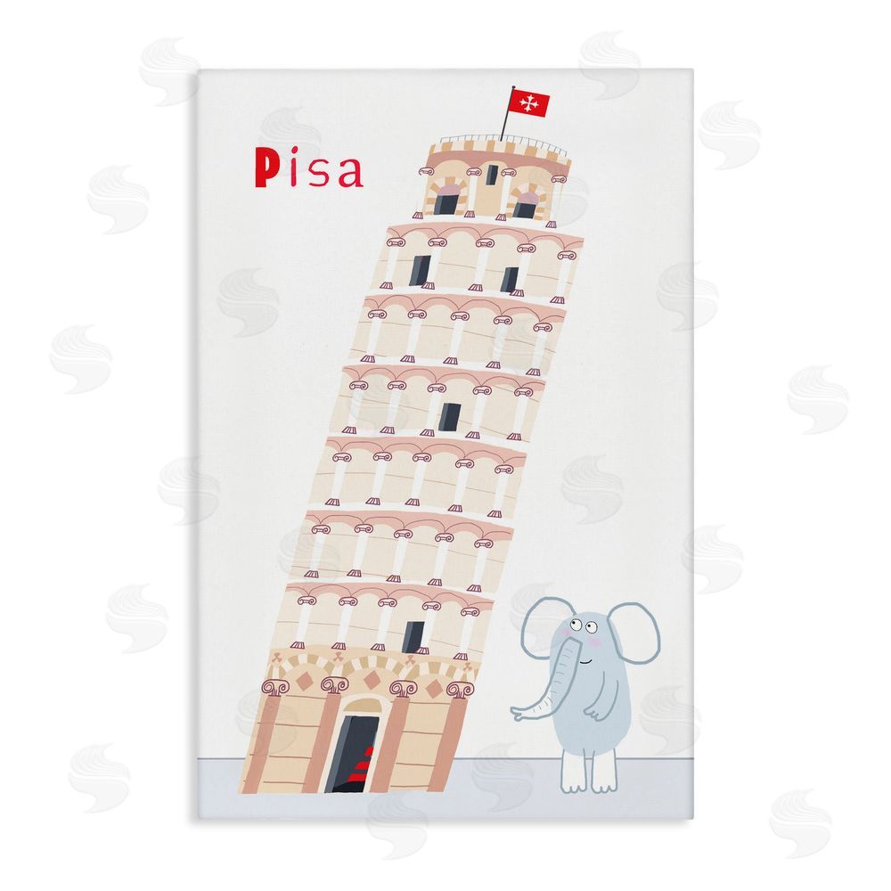 Carla Daly Elephant & Leaning Tower Pisa Stretched Canvas Wall Art Print