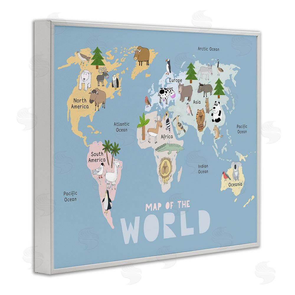 Carla Daly Kid's Map Of World Blue White Framed Giclee Print Wall Art
