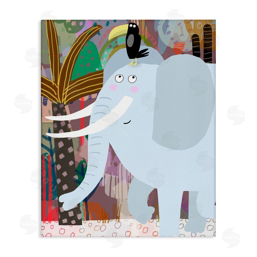 Carla Daly Elephant & Toucan in Jungle Stretched Canvas Wall Art Print