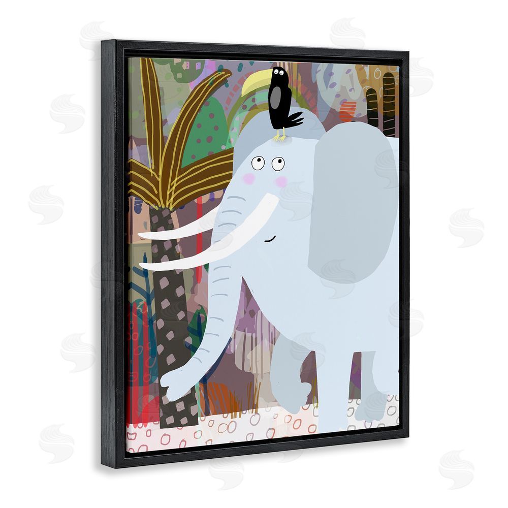 Carla Daly Elephant & Toucan in Jungle Black Floating Frame Canvas Wall Art Print