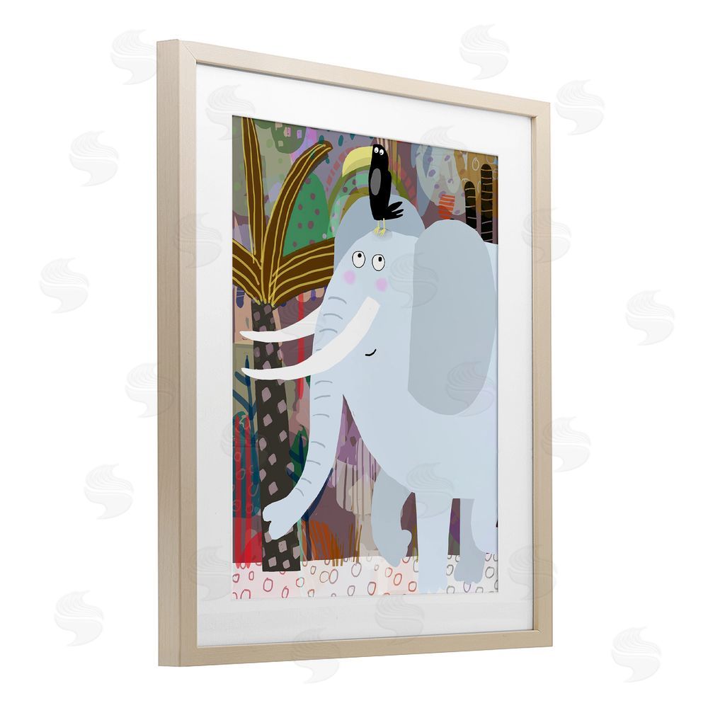 Carla Daly Elephant & Toucan in Jungle Brown Framed Print Under Glass Wall Art