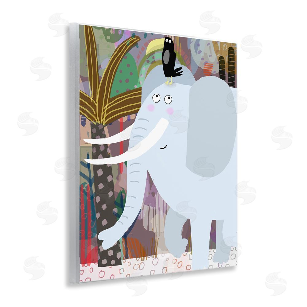 Carla Daly Elephant & Toucan in Jungle Wooden Wall Plaque Art Print